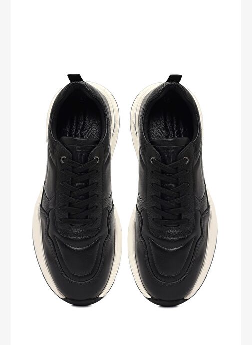 Erkek Siyah Bağcıklı Kalın Tabanlı Deri Sneaker 25WFD675118 - Görsel 8