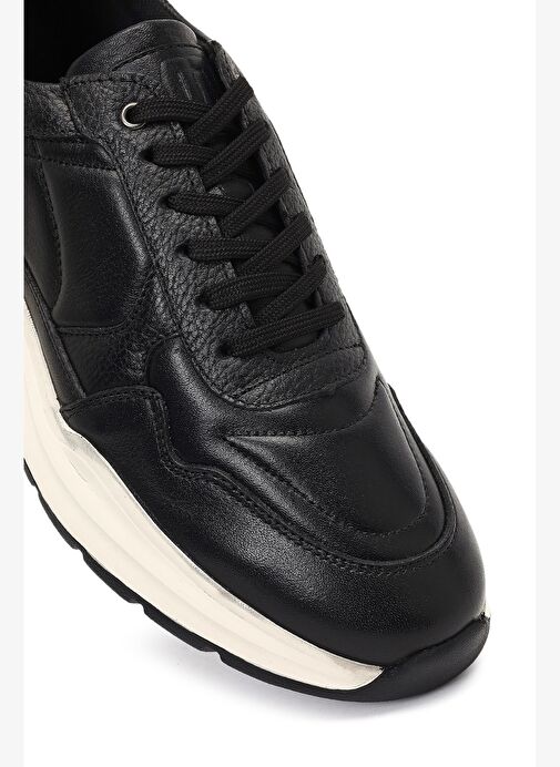 Erkek Siyah Bağcıklı Kalın Tabanlı Deri Sneaker 25WFD675118 - Görsel 9