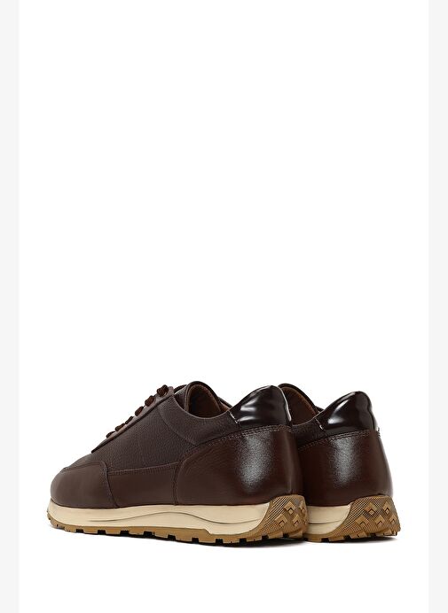 Erkek Kahverengi Bağcıklı Deri Casual Sneaker 25WFD675414 - Görsel 6