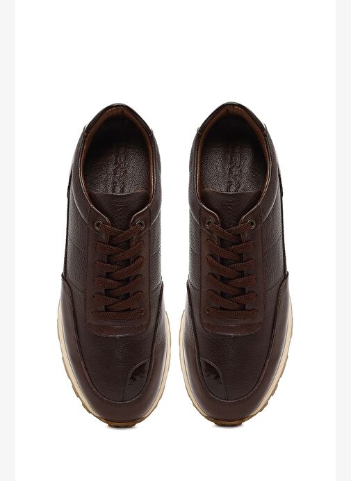 Erkek Kahverengi Bağcıklı Deri Casual Sneaker 25WFD675414 - Görsel 8