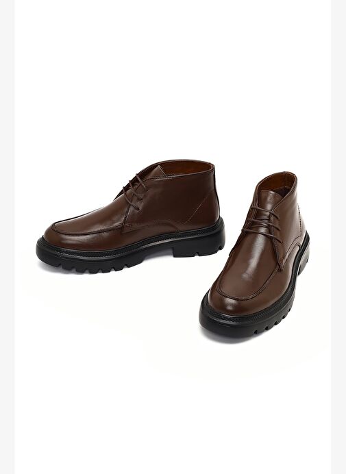 Erkek Kahverengi Bağcıklı Kalın Tabanlı Deri Casual Bot 25WFD675722 - Görsel 4