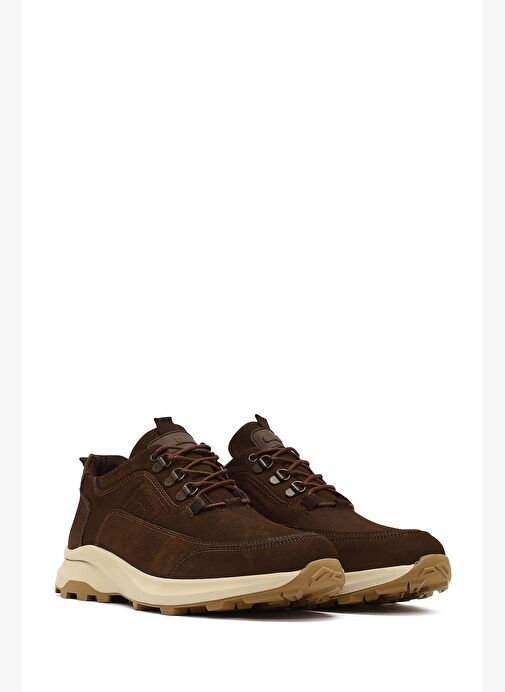 Erkek Kahverengi Bağcıklı Kalın Tabanlı Nubuk Deri Casual Sneaker 25WFD6759V3 - Görsel 4