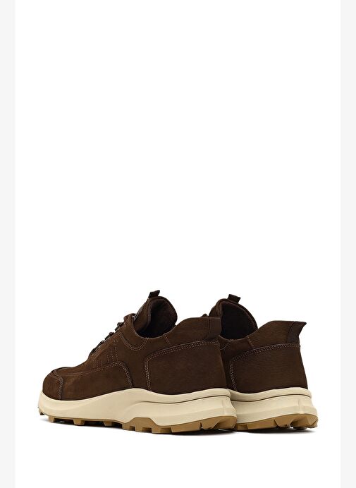Erkek Kahverengi Bağcıklı Kalın Tabanlı Nubuk Deri Casual Sneaker 25WFD6759V3 - Görsel 6