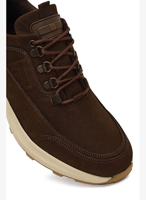 Erkek Kahverengi Bağcıklı Kalın Tabanlı Nubuk Deri Casual Sneaker 25WFD6759V3 - Görsel 9
