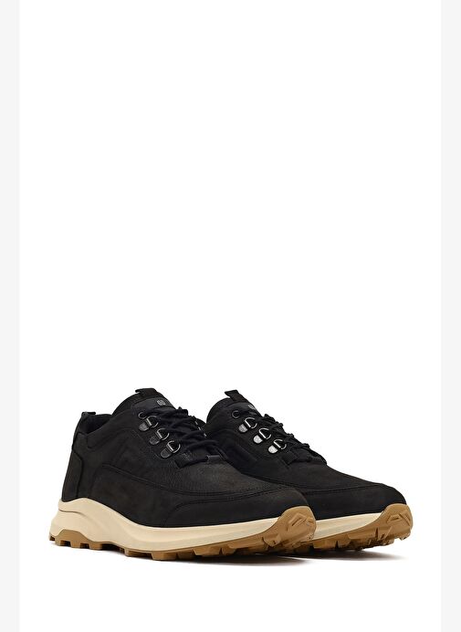 Erkek Siyah Bağcıklı Kalın Tabanlı Nubuk Deri Casual Sneaker 25WFD6759V3 - Görsel 4