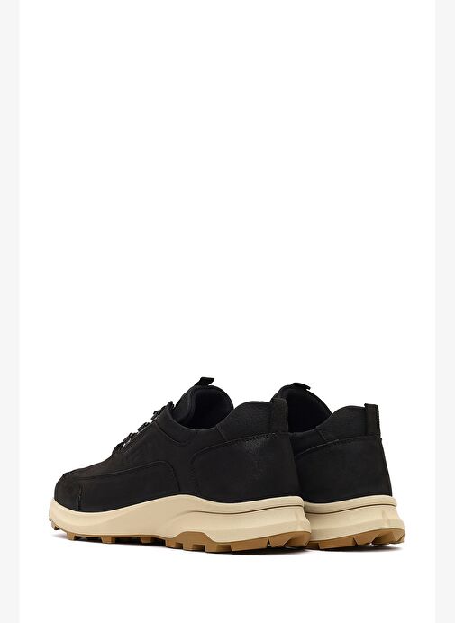 Erkek Siyah Bağcıklı Kalın Tabanlı Nubuk Deri Casual Sneaker 25WFD6759V3 - Görsel 6