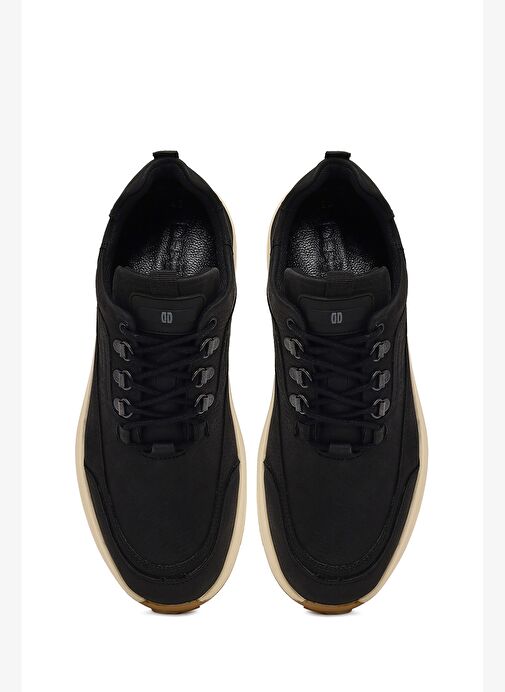 Erkek Siyah Bağcıklı Kalın Tabanlı Nubuk Deri Casual Sneaker 25WFD6759V3 - Görsel 8