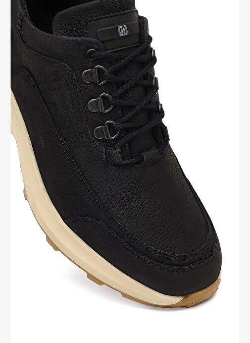Erkek Siyah Bağcıklı Kalın Tabanlı Nubuk Deri Casual Sneaker 25WFD6759V3 - Görsel 9