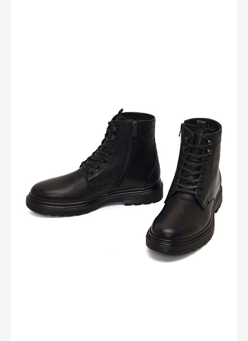 Erkek Siyah Fermuarlı Deri Casual Bot 25WFD678118 - Görsel 4
