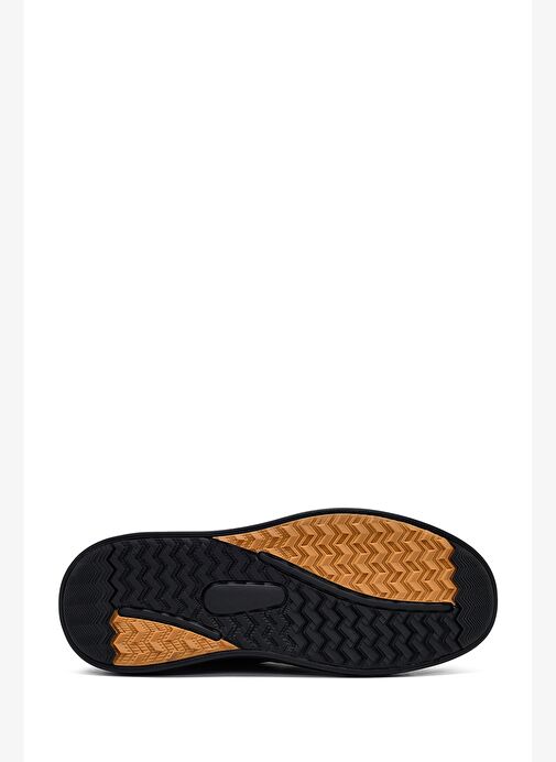 Erkek Siyah Bağcıklı Kalın Tabanlı Baskılı Deri Sneaker 25WFD685018 - Görsel 5
