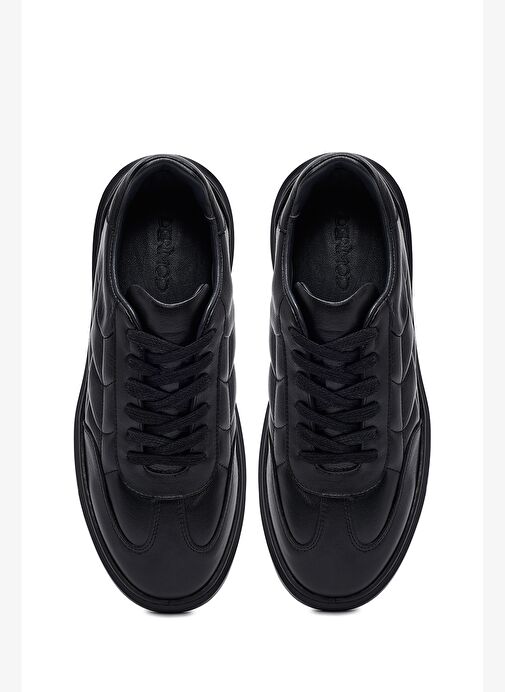 Erkek Siyah Bağcıklı Kalın Tabanlı Baskılı Deri Sneaker 25WFD685018 - Görsel 8