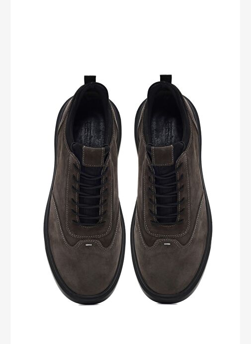 Erkek Gri Bağcıklı Kalın Tabanlı Nubuk Deri Sneaker 25WFD6851V3 - Görsel 8