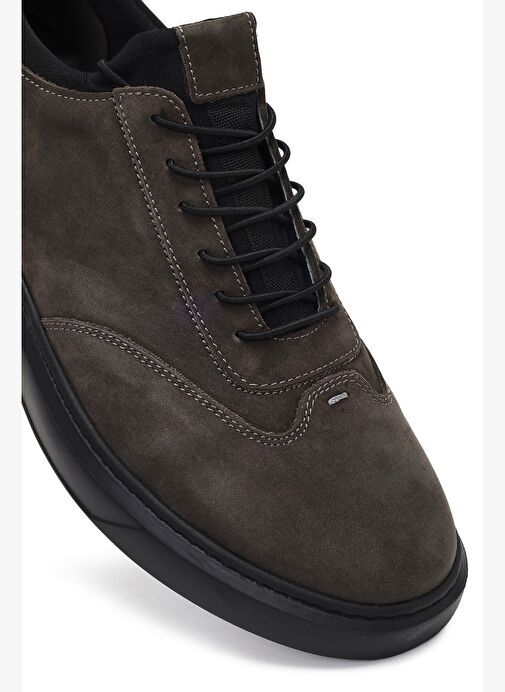 Erkek Gri Bağcıklı Kalın Tabanlı Nubuk Deri Sneaker 25WFD6851V3 - Görsel 9