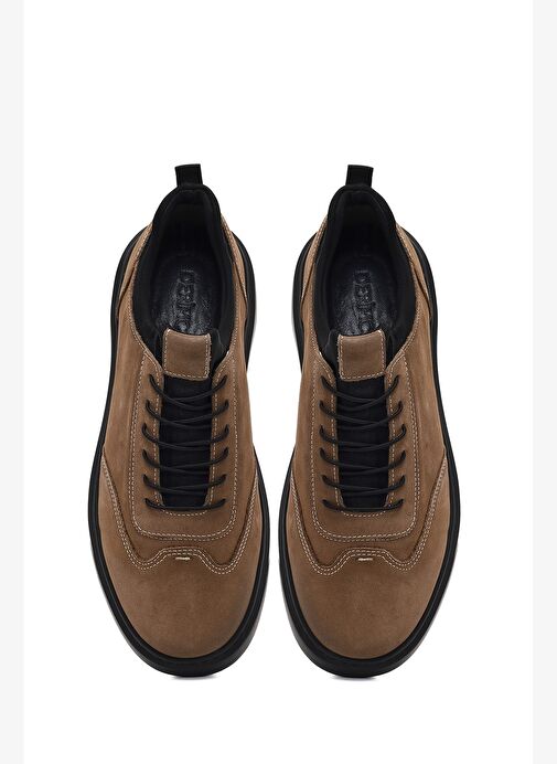 Erkek Vizon Bağcıklı Kalın Tabanlı Nubuk Deri Sneaker 25WFD6851V3 - Görsel 8