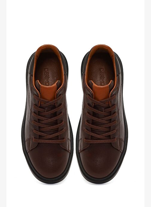 Erkek Kahverengi Bağcıklı Kalın Tabanlı Deri Sneaker 25WFD685318 - Görsel 8