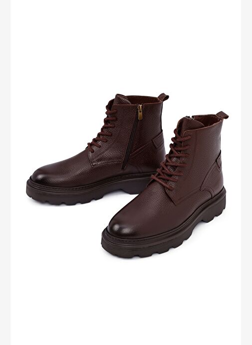 Erkek Kahverengi Fermuarlı Kalın Tabanlı Deri Bot 25WFD6857FT - Görsel 4