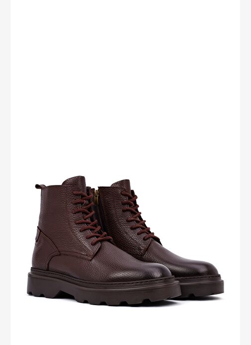 Erkek Kahverengi Fermuarlı Kalın Tabanlı Deri Bot 25WFD6857FT - Görsel 5