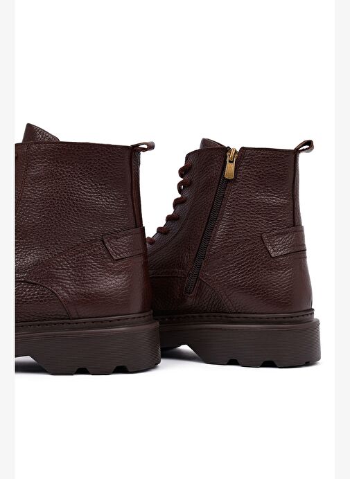 Erkek Kahverengi Fermuarlı Kalın Tabanlı Deri Bot 25WFD6857FT - Görsel 9