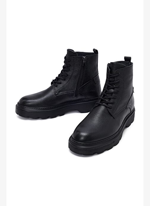 Erkek Siyah Fermuarlı Kalın Tabanlı Deri Bot 25WFD6857FT - Görsel 4