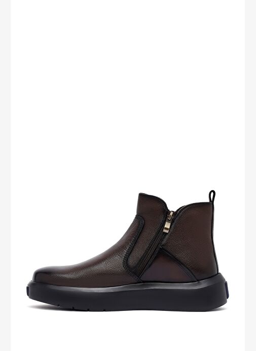 Erkek Kahverengi Fermuarlı Kalın Tabanlı Deri Bot 25WFD6931FT - Görsel 3