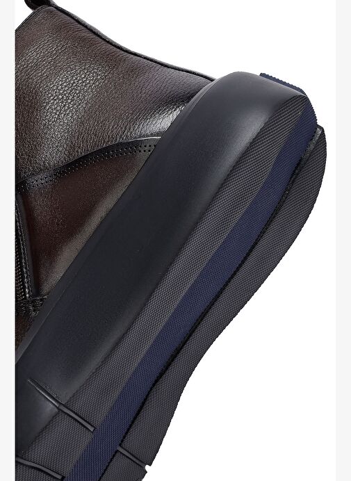 Erkek Kahverengi Fermuarlı Kalın Tabanlı Deri Bot 25WFD6931FT - Görsel 9