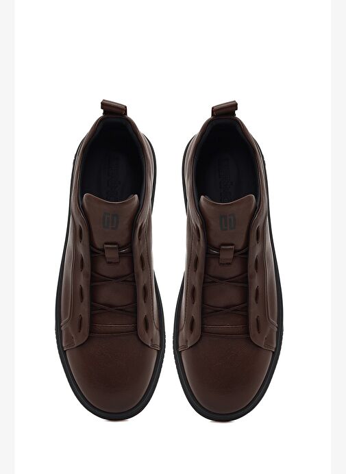Erkek Kahverengi Bağcıklı Deri Sneaker 25WFD693418 - Görsel 8