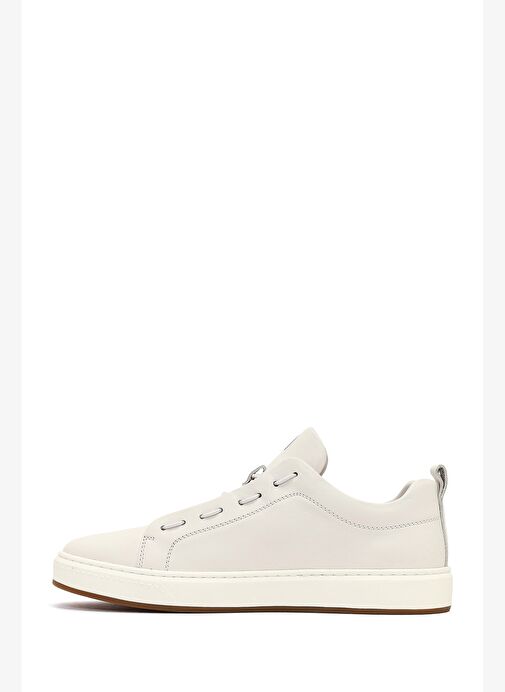 Erkek Beyaz Bağcıklı Deri Sneaker 25WFD693418 - Görsel 3