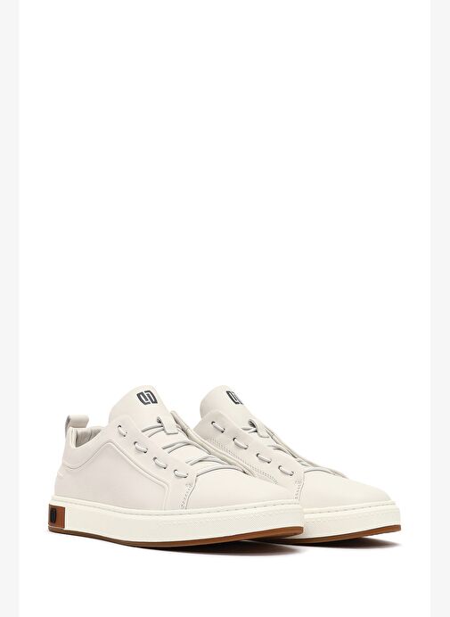 Erkek Beyaz Bağcıklı Deri Sneaker 25WFD693418 - Görsel 4