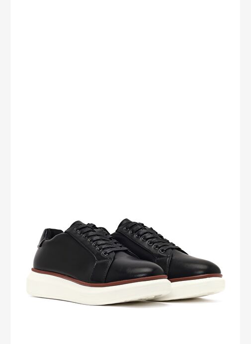 Erkek Siyah Bağcıklı Kalın Tabanlı Sneaker 25WFD6947PV - Görsel 4