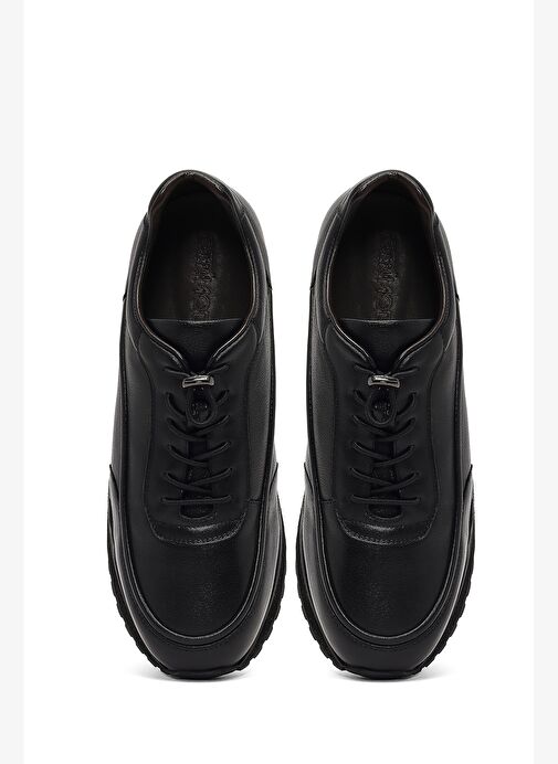 Erkek Siyah Bağcıklı Kalın Tabanlı Deri Casual Sneaker 25WFD695114 - Görsel 8