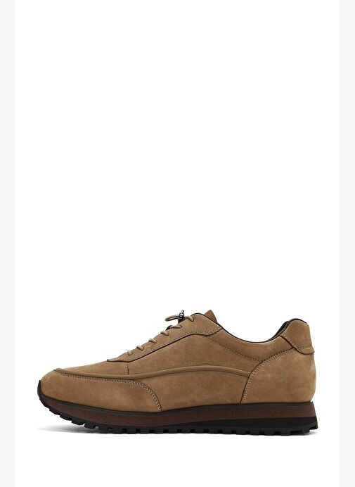 Erkek Vizon Bağcıklı Kalın Tabanlı Nubuk Deri Casual Sneaker 25WFD6951V3 - Görsel 3