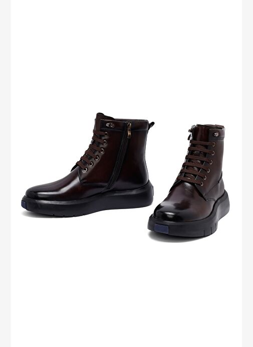Erkek Kahverengi Fermuarlı Kalın Tabanlı Deri Bot 25WFD695418 - Görsel 4