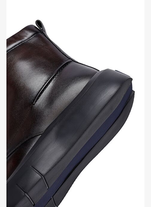 Erkek Kahverengi Fermuarlı Kalın Tabanlı Deri Bot 25WFD695418 - Görsel 9