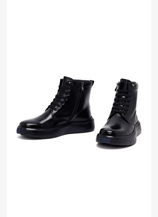 Erkek Siyah Fermuarlı Kalın Tabanlı Deri Bot 25WFD695418 - Görsel 4