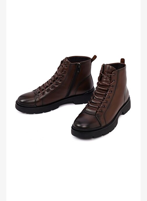 Erkek Kahverengi Fermuarlı Deri Casual Bot 25WFD695818 - Görsel 4
