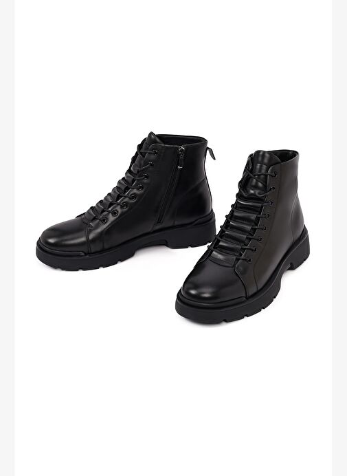 Erkek Siyah Fermuarlı Deri Casual Bot 25WFD695818 - Görsel 4