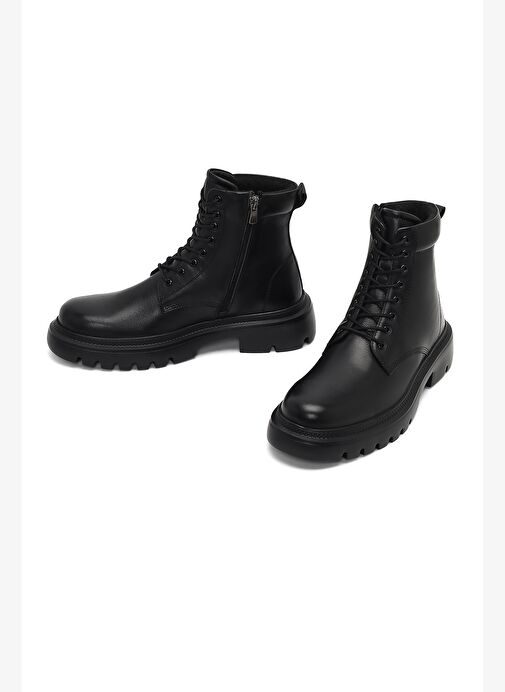 Erkek Siyah Bağcıklı Fermuarlı Deri Casual Bot 25WFD701018 - Görsel 4