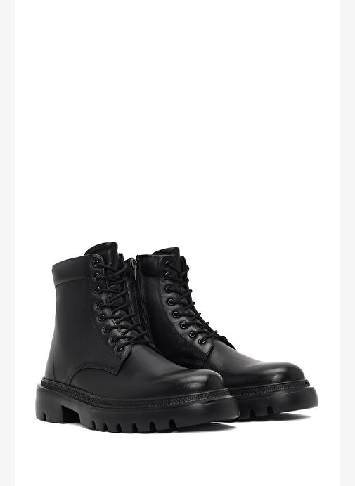 Erkek Siyah Bağcıklı Fermuarlı Deri Casual Bot 25WFD701018 - Görsel 5