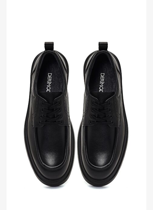 Erkek Siyah Bağcıklı Kalın Tabanlı Deri Casual Ayakkabı 25WFD7016FT - Görsel 8