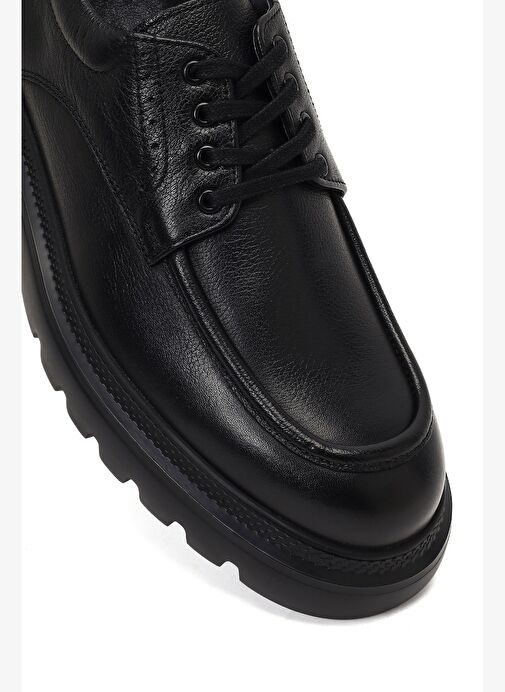 Erkek Siyah Bağcıklı Kalın Tabanlı Deri Casual Ayakkabı 25WFD7016FT - Görsel 9