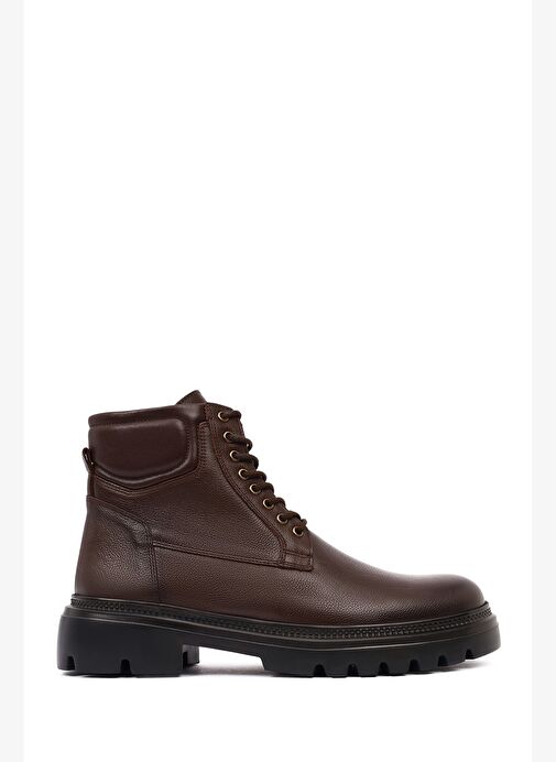 Erkek Kahverengi Fermuarlı Kalın Tabanlı Deri Bot 25WFD702218 - Görsel 2