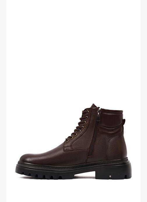 Erkek Kahverengi Fermuarlı Kalın Tabanlı Deri Bot 25WFD702218 - Görsel 3