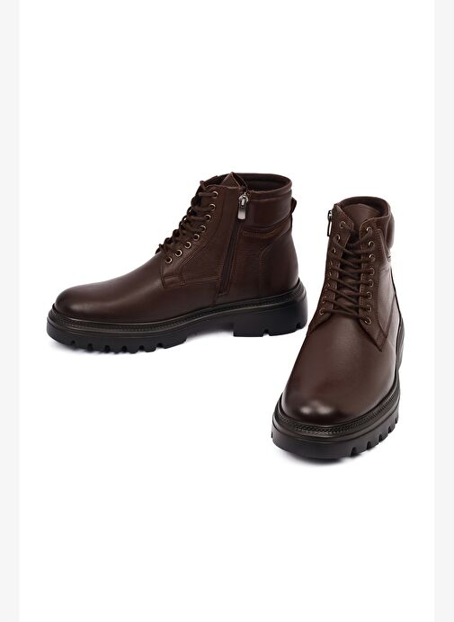 Erkek Kahverengi Fermuarlı Kalın Tabanlı Deri Bot 25WFD702218 - Görsel 4