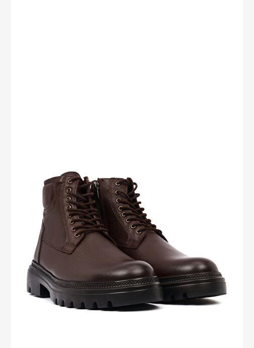 Erkek Kahverengi Fermuarlı Kalın Tabanlı Deri Bot 25WFD702218 - Görsel 5