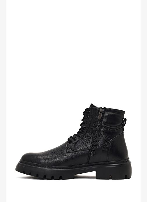 Erkek Siyah Fermuarlı Kalın Tabanlı Deri Bot 25WFD702218 - Görsel 3
