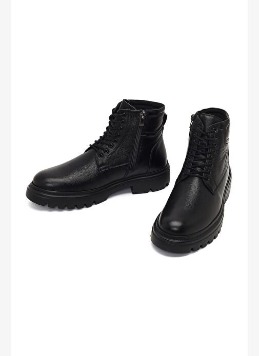Erkek Siyah Fermuarlı Kalın Tabanlı Deri Bot 25WFD702218 - Görsel 4