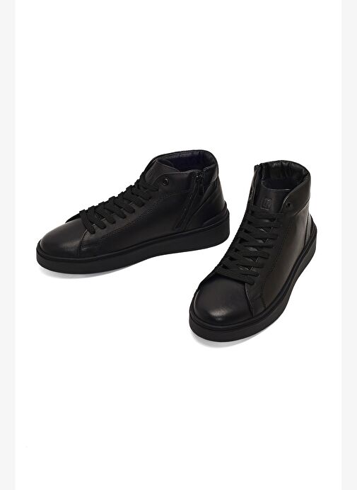 Erkek Siyah Fermuarlı Kalın Tabanlı Deri Spor Bot 25WFD707118 - Görsel 4