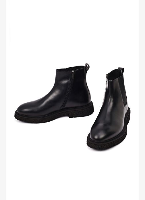 Erkek Siyah Fermuarlı Deri Bot 25WFD720218 - Görsel 4