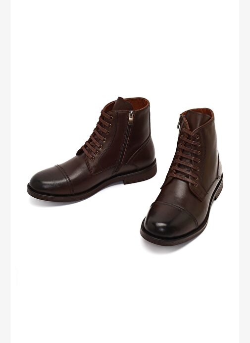 Erkek Kahverengi Bağcıklı Fermuarlı Deri Casual Bot 25WFD724018 - Görsel 4