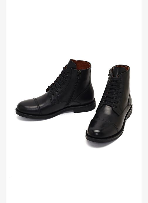 Erkek Siyah Bağcıklı Fermuarlı Deri Casual Bot 25WFD724018 - Görsel 4